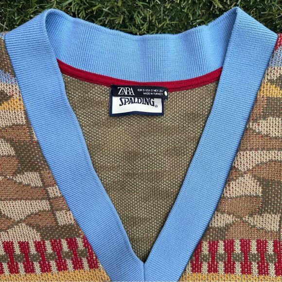 Zara X Spalding Knit Vest Limited Edition Rare V Neck Retro Sporty Streetwear S - Picture 3 of 9